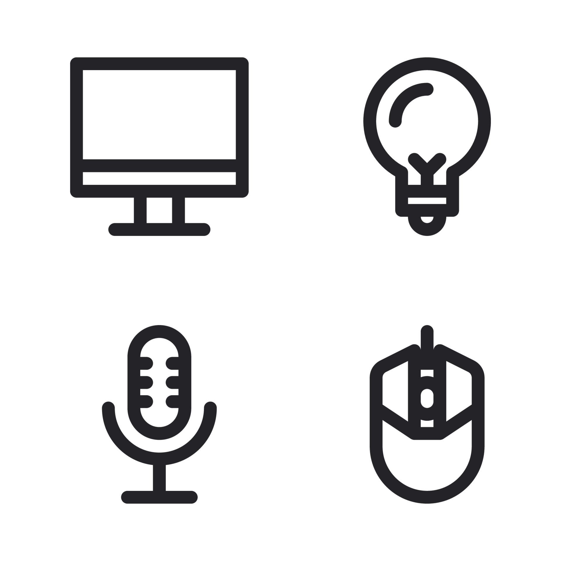 électronique dispositif Icônes ensemble. moniteur, lampe, microphone, souris.  parfait pour site Internet mobile application, app Icônes, présentation,  illustration et tout autre projets 20172646 Art vectoriel chez Vecteezy