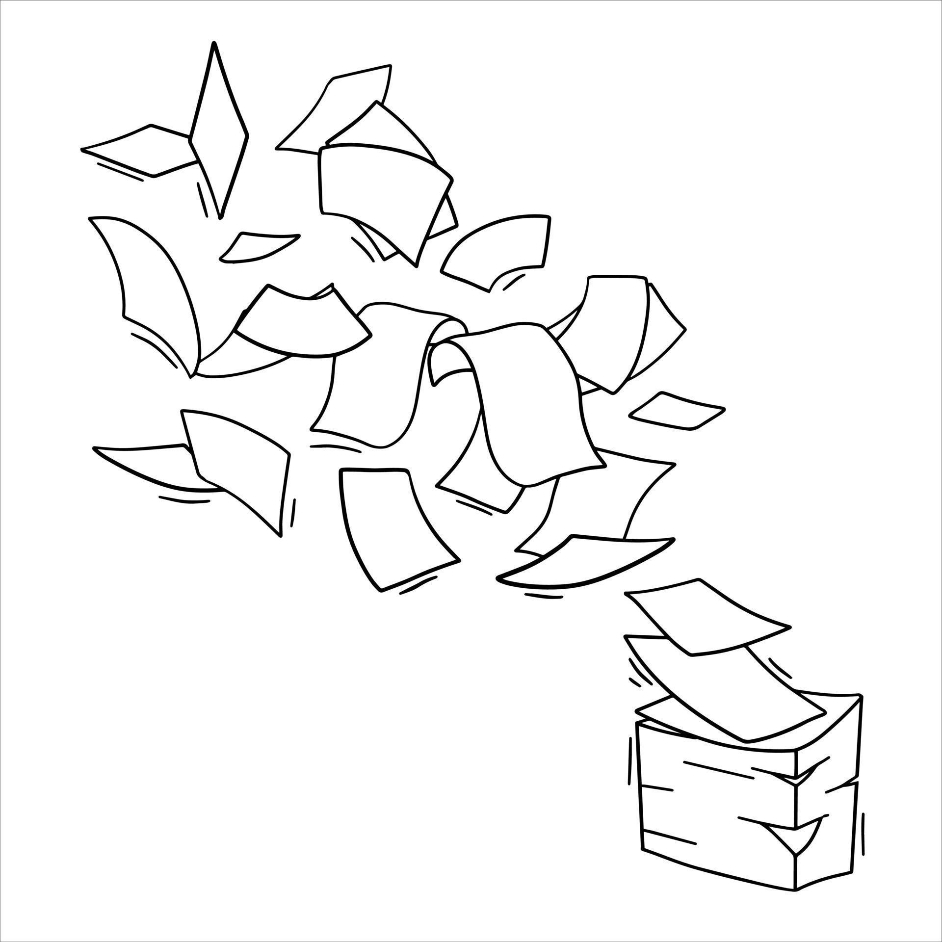 papier volant. feuille blanche. objet lancé. poubelle blanche. illustration  plate de dessin animé. pile et pile de documents. élément de bureau.  19030377 Art vectoriel chez Vecteezy