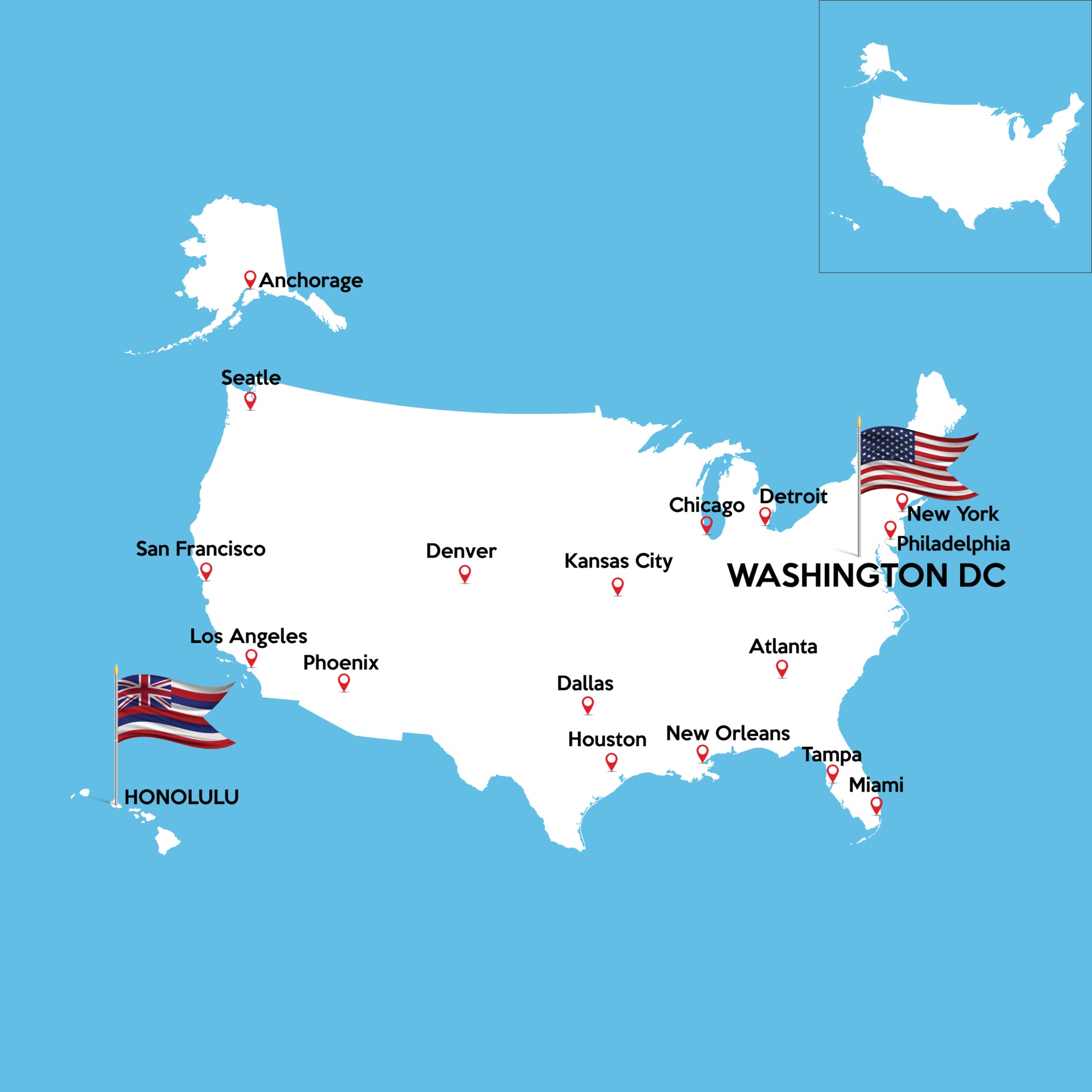États-Unis - Drapeau américain et plan du pays | Impression photo