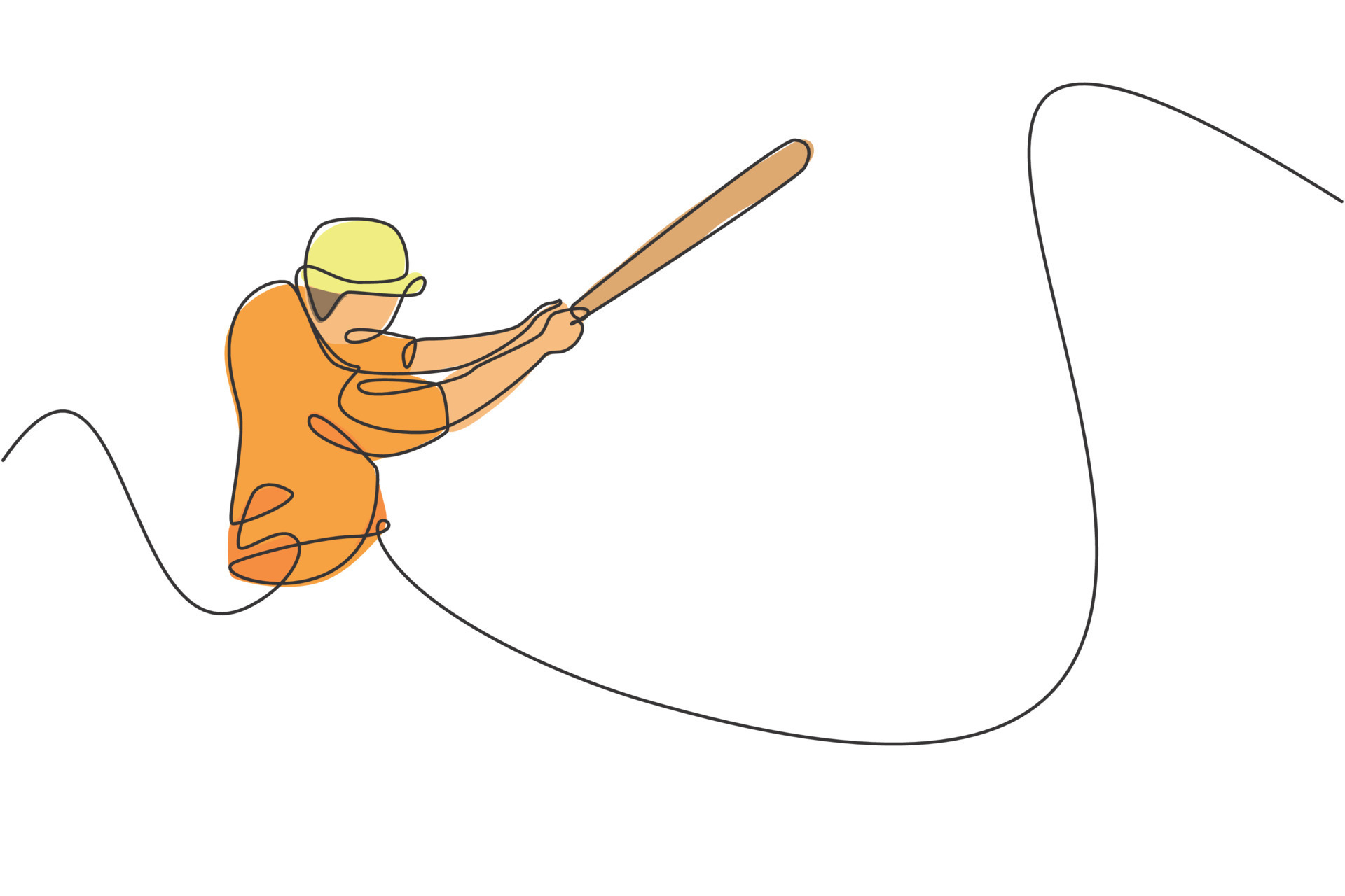 le dessin en ligne continue d'un jeune joueur de baseball agile a frappé le  ballon si fort. concept d'exercice sportif. illustration vectorielle de  dessin à la mode sur une ligne pour les