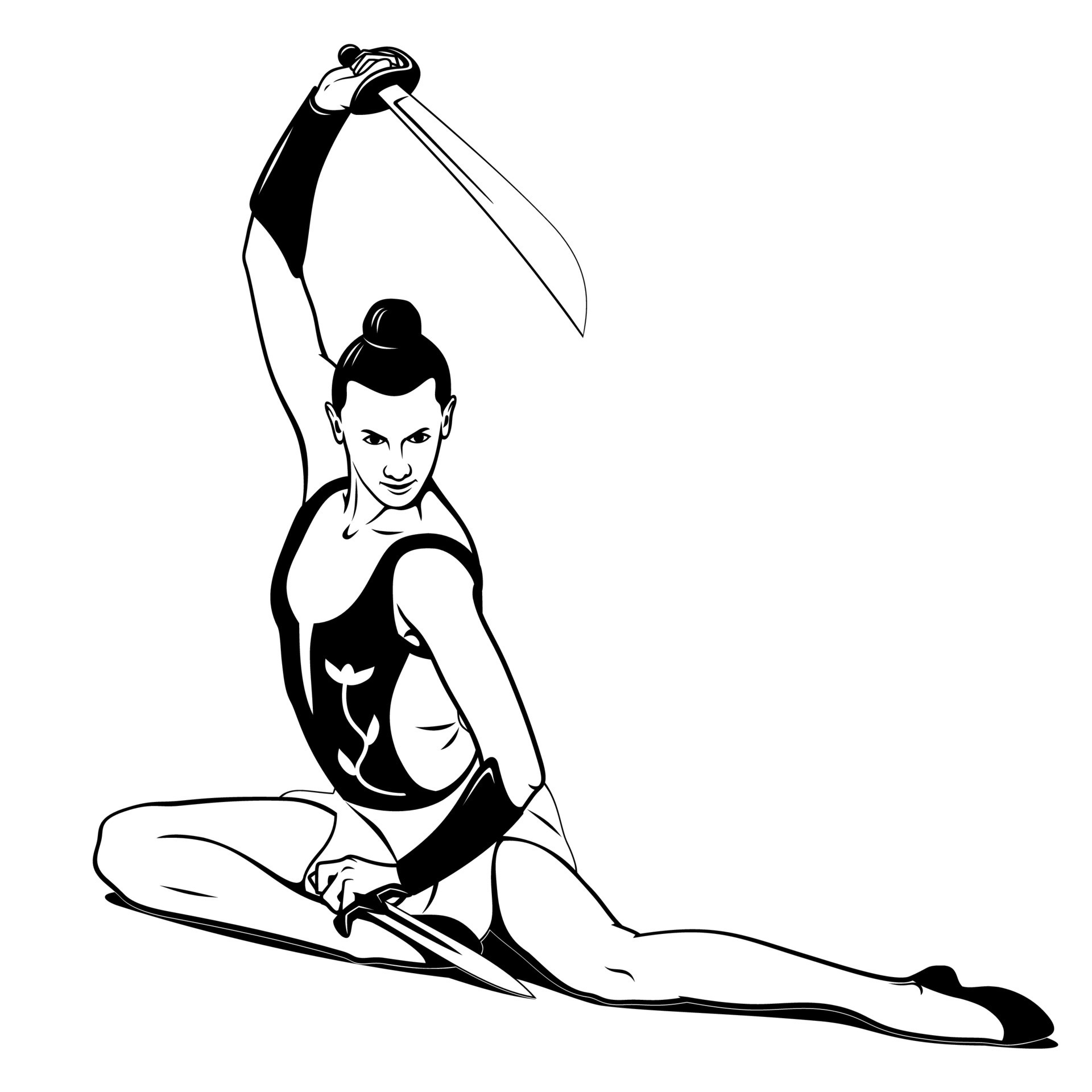 rythmique gymnastique. femme avec ruban. vecteur encre style contour  dessin. ombre et ruban sont séparé objets. 24542557 Art vectoriel chez  Vecteezy