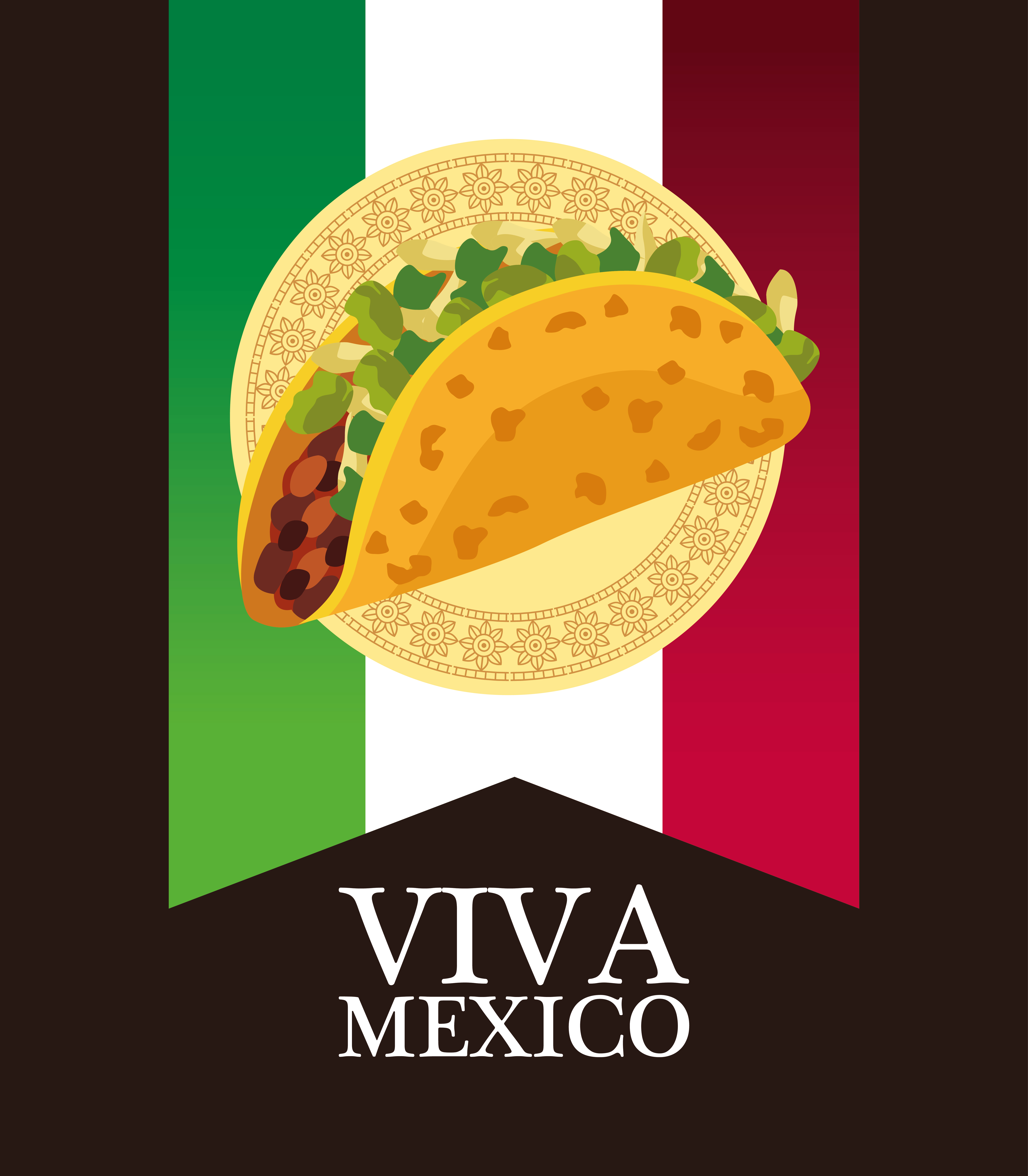 lettrage viva mexico et affiche de cuisine mexicaine avec taco en drapeau  2524915 Art vectoriel chez Vecteezy