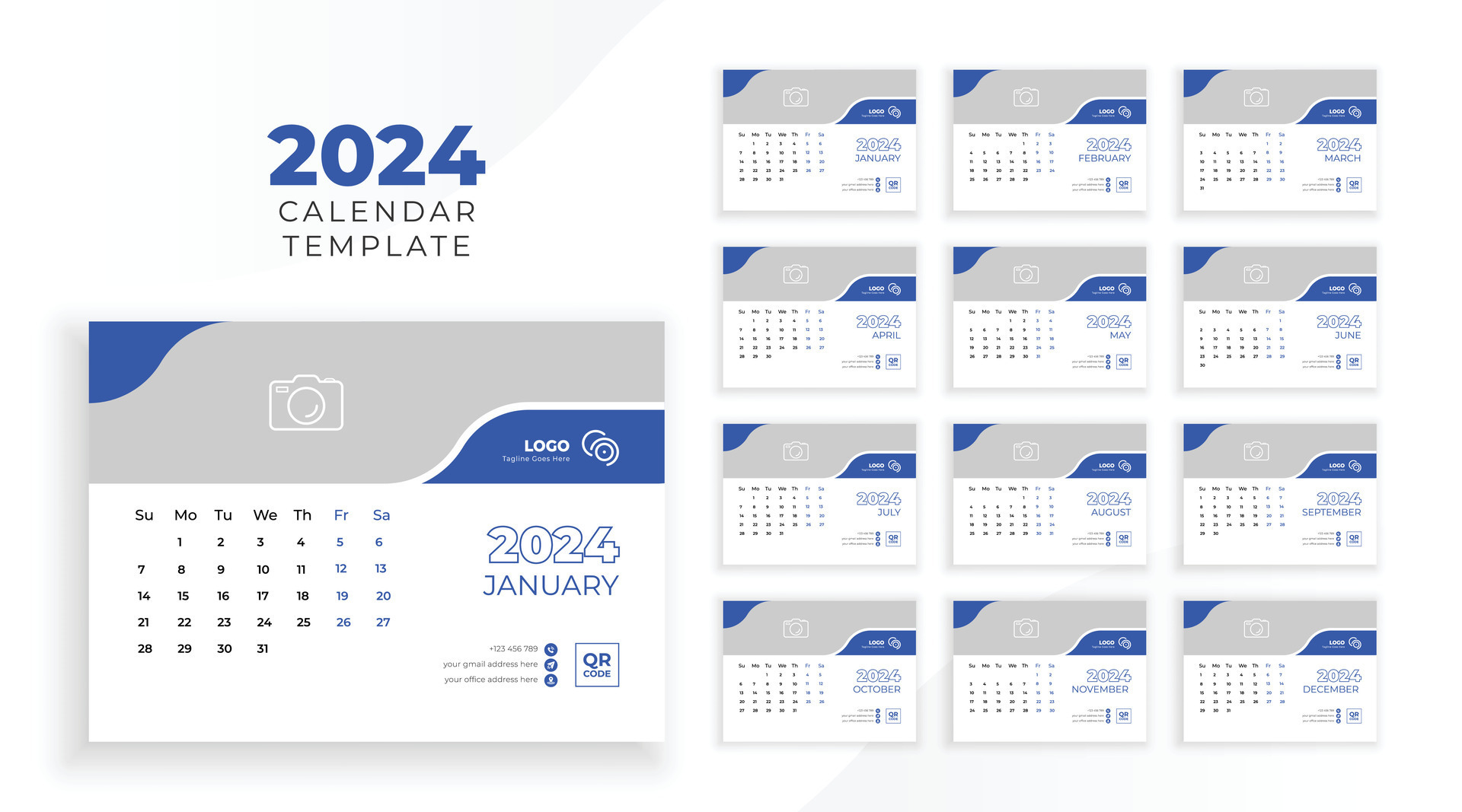 ensemble de modèles de calendrier 2024 image vectorielle, la