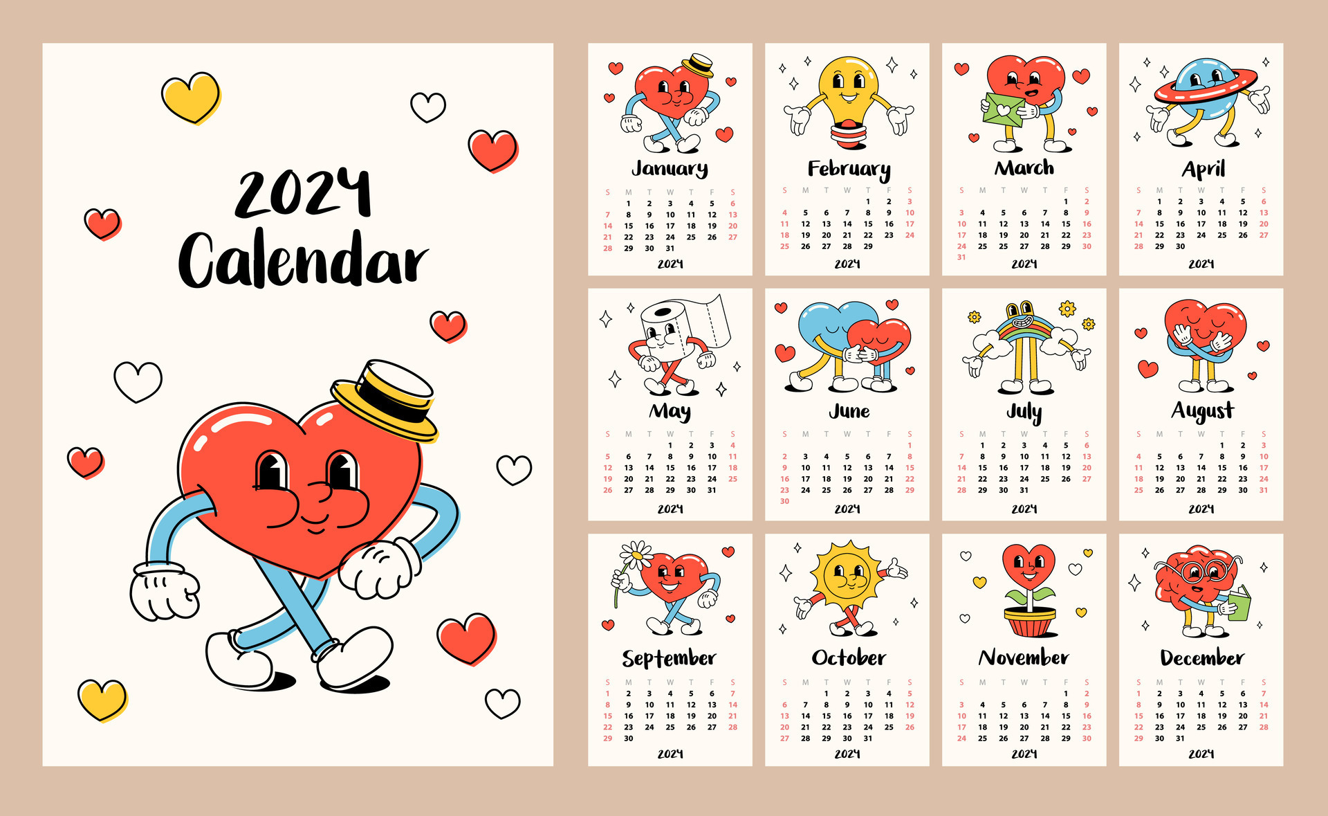 Motif Dessins d'animaux - Calendrier mural A3 2024