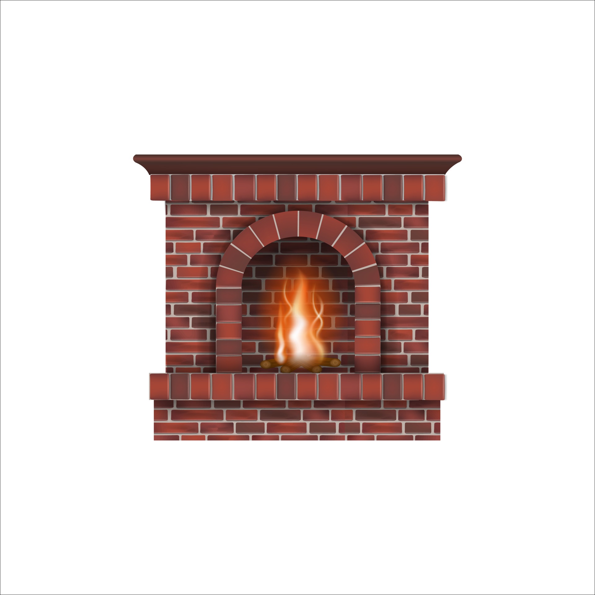 cheminée en briques rouges avec du bois de chauffage et un panier