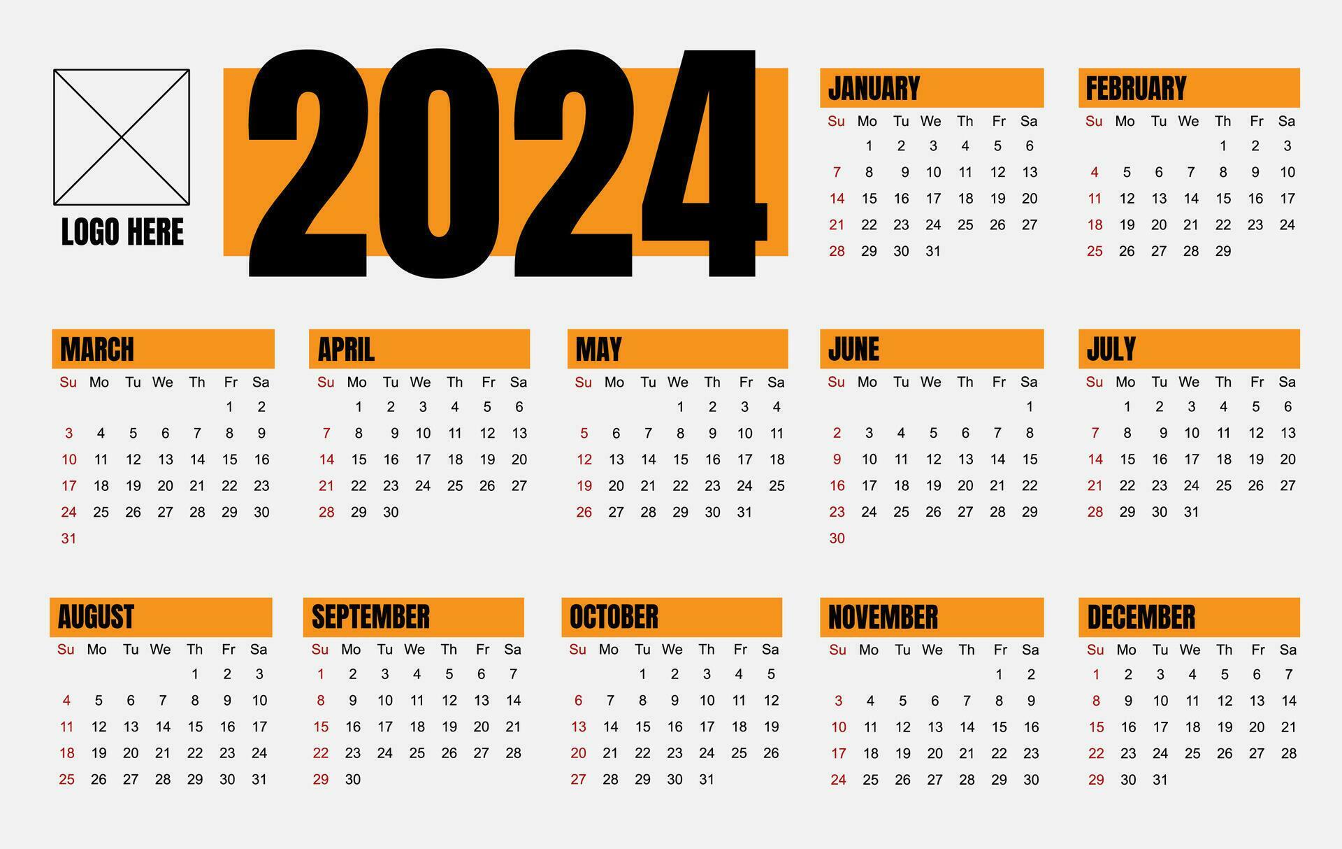 calendrier 2024 modèle vecteur, Facile minimal conception, international planificateur  2024 année, mur 2024 année, la semaine départs dimanche, ensemble de 12  calendrier, publicité, impression, papeterie, organisation Bureau 27439971  Art vectoriel chez