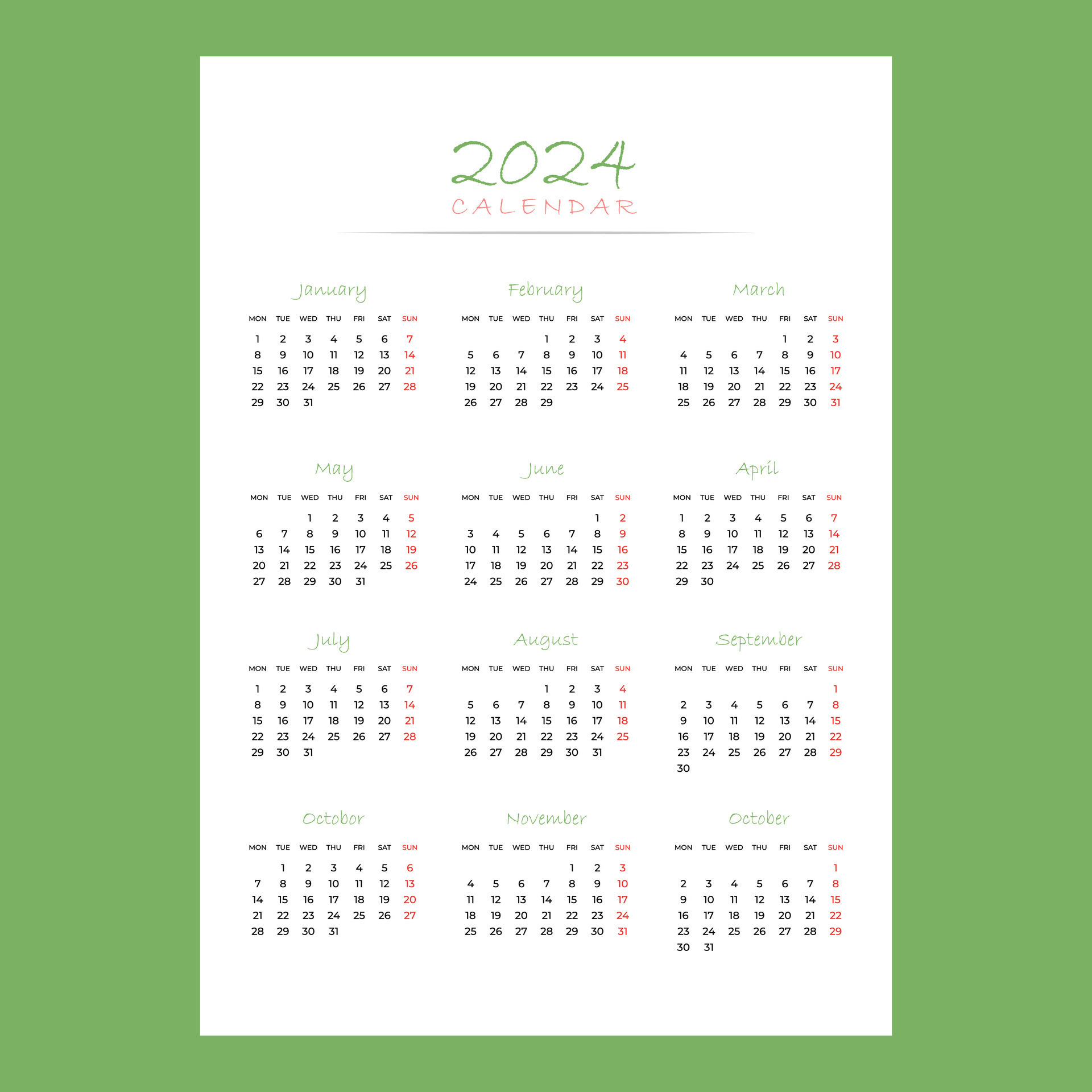 Vecteur De Conception De Calendrier De Bureau Imprimable 2024