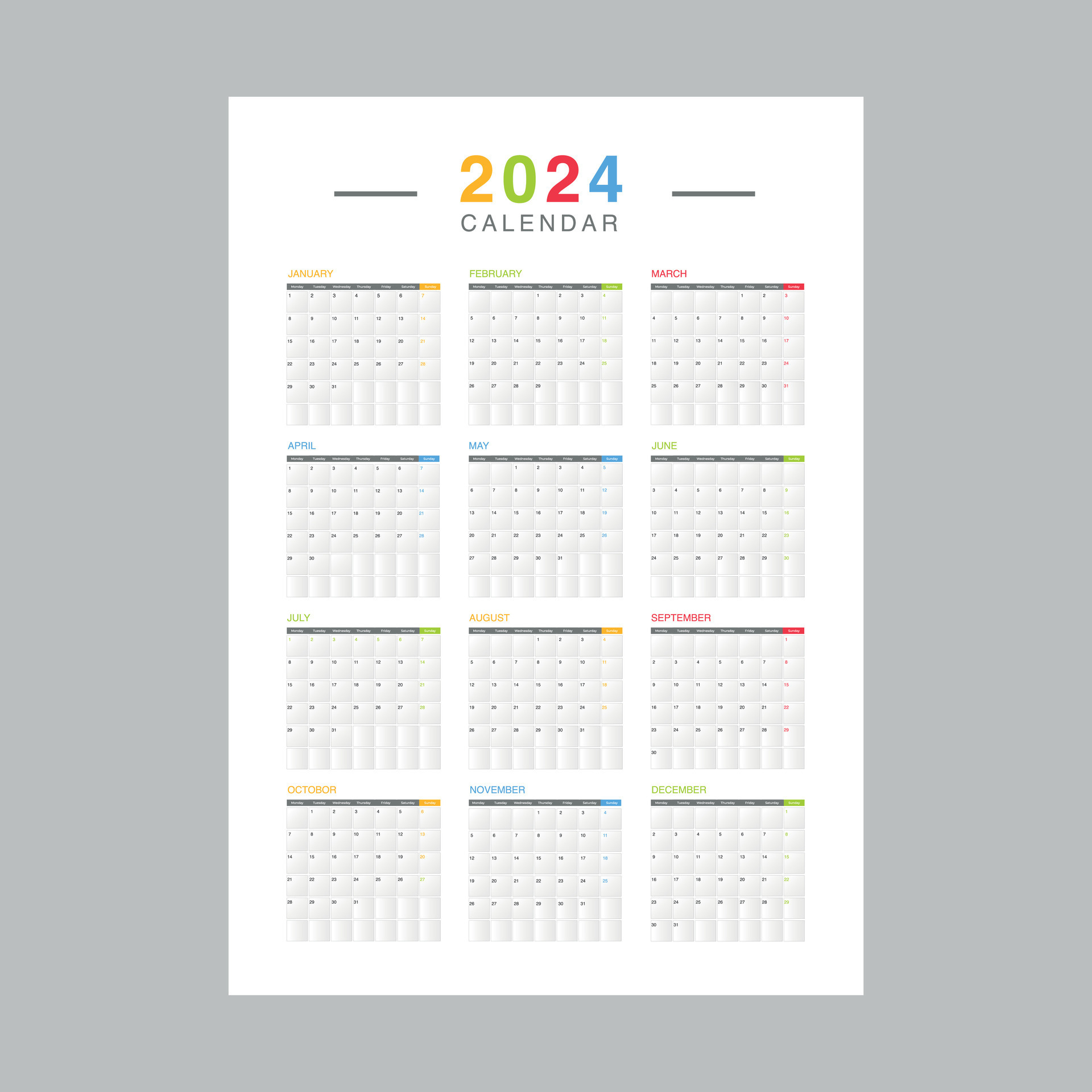 calendrier disposition pour 2024. abstrait illustration. minimaliste  mensuel planifier. disposition pour impression a4, a5 29089921 Art  vectoriel chez Vecteezy