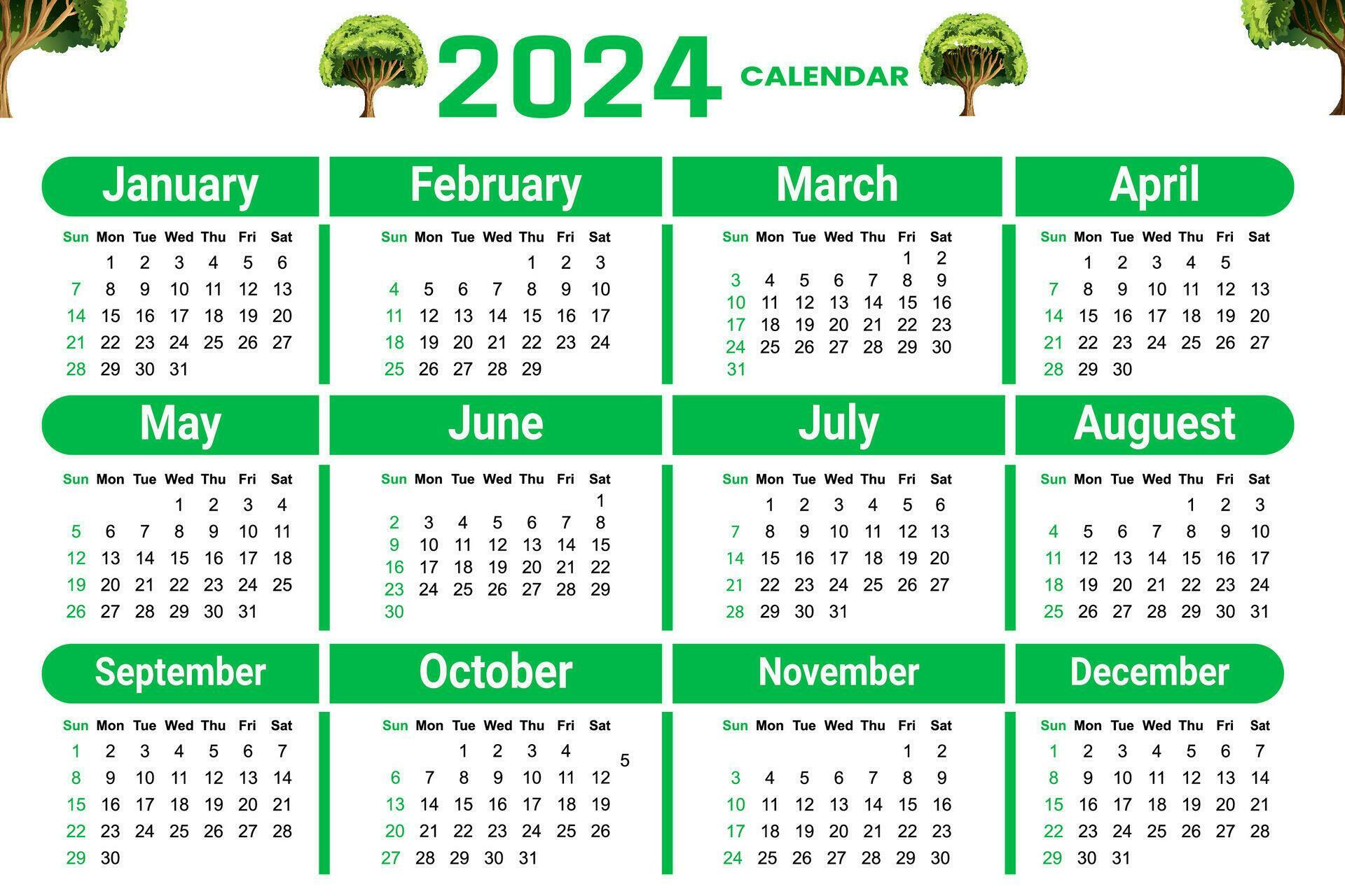 calendrier 2024 modèle vecteur, Facile minimal conception