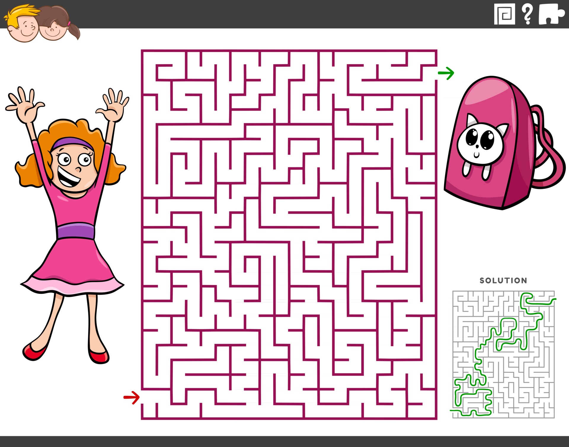 jeu éducatif de labyrinthe avec une fille de dessin animé et un