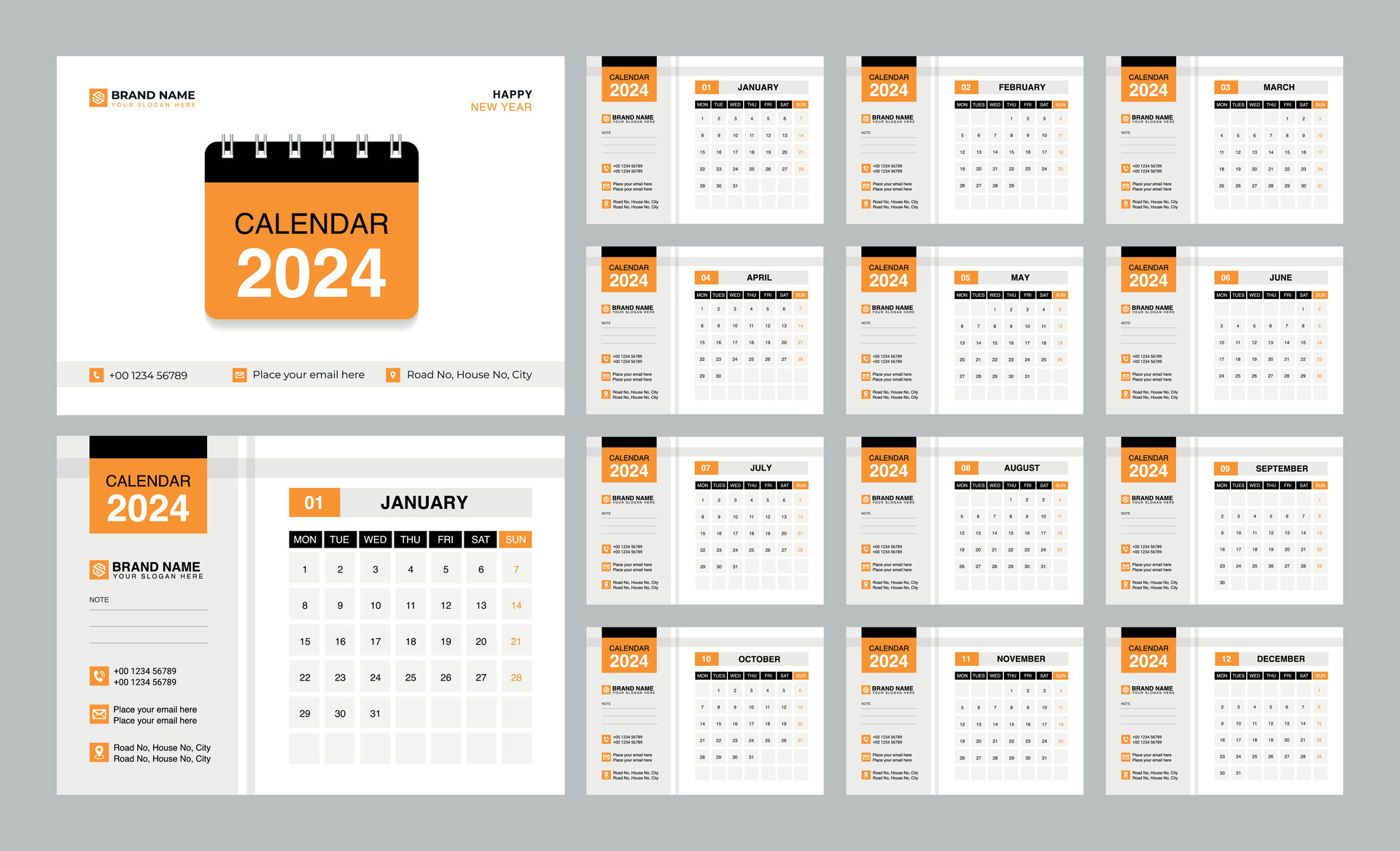 bureau calendrier 2024 ou mensuel hebdomadaire programme Nouveau année  calendrier 2024 conception modèle. 20495837 Art vectoriel chez Vecteezy