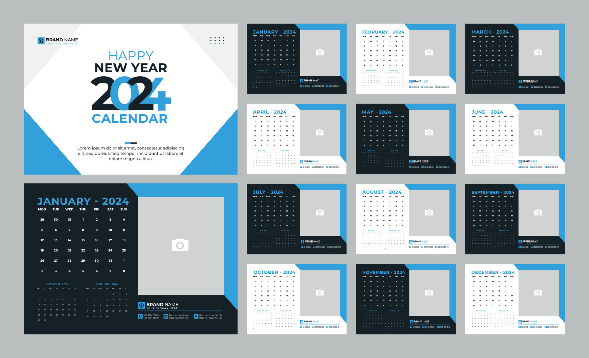 Modèle Calendrier de bureau 2024 - : image vectorielle de stock