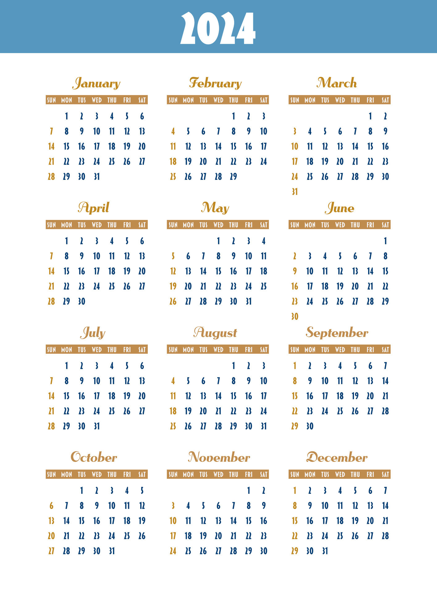 calendrier 2024 an. la semaine départs sur lundi. conception pour  planificateur, impression, papeterie, organisateur. 27988596 Art vectoriel  chez Vecteezy