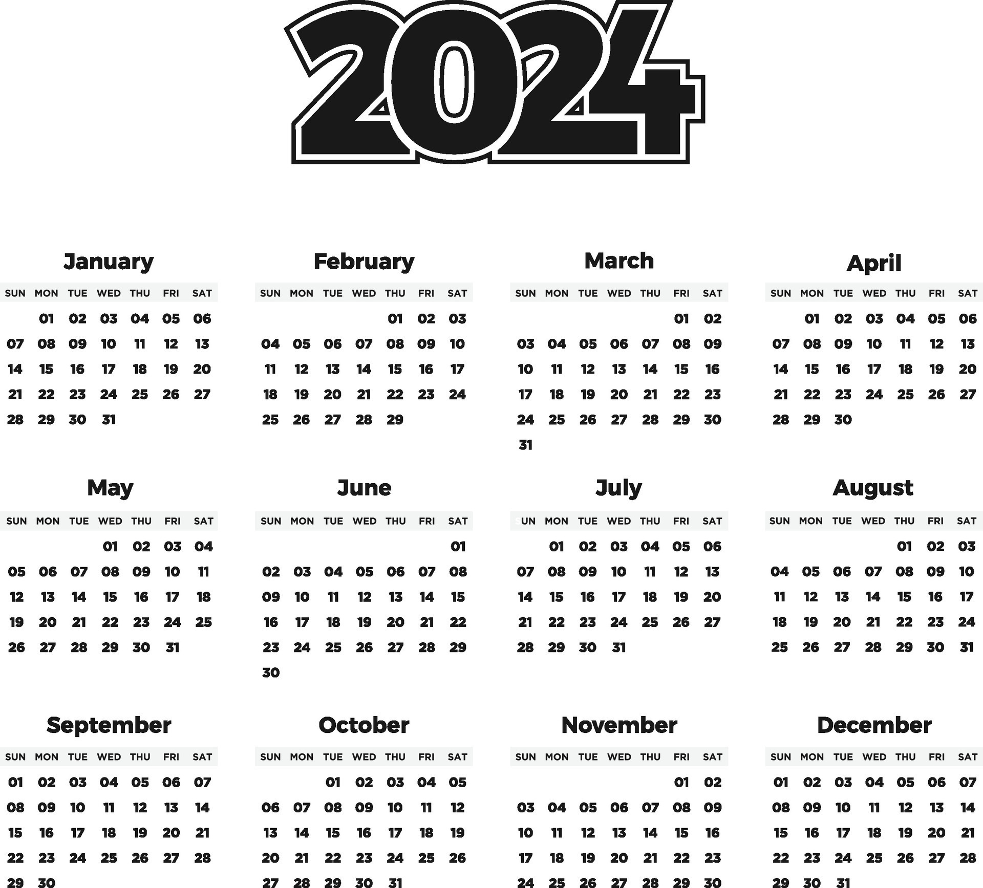 Modèle de calendrier 2024, vecteur modifiable 14525504 Art
