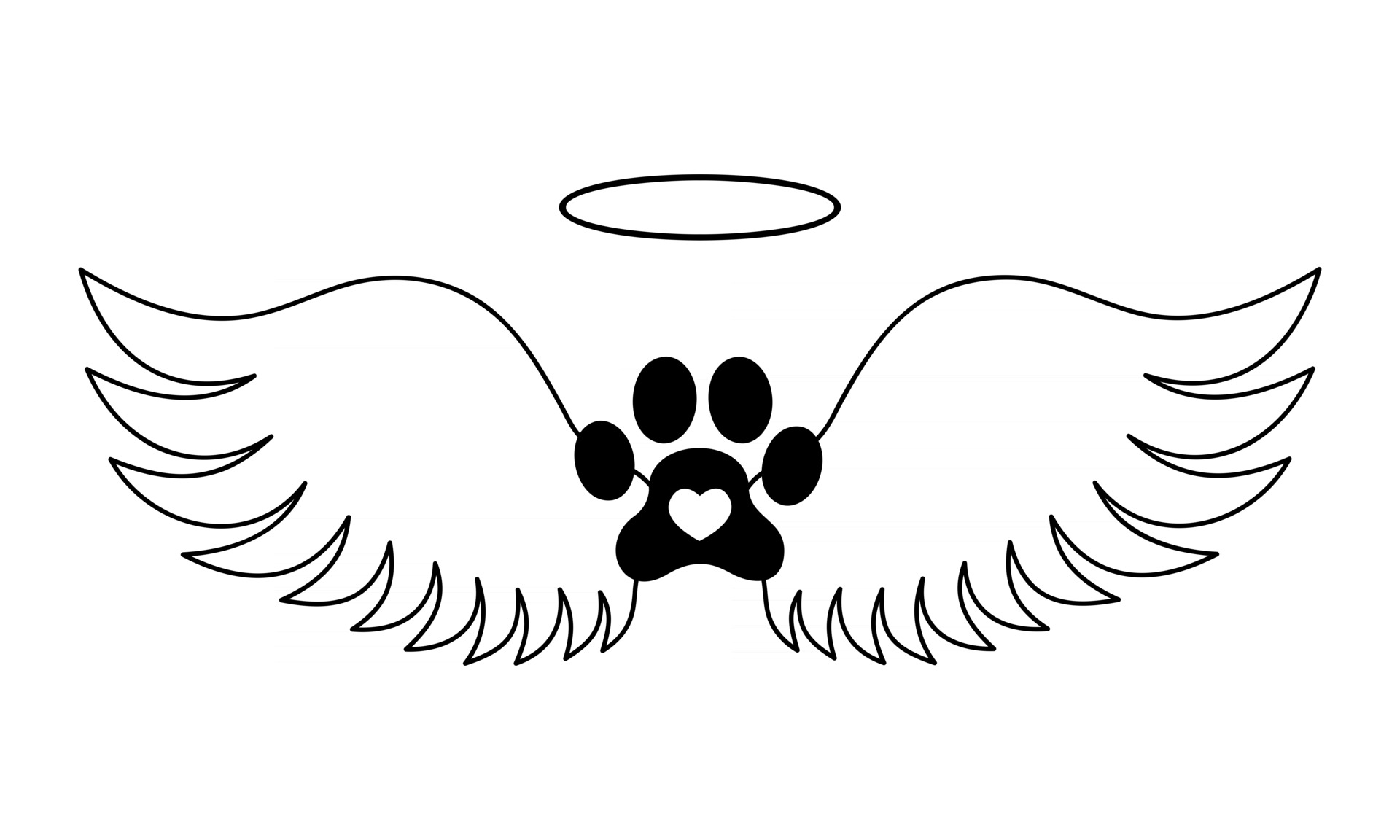 patte de chien avec des ailes d'ange, un halo et un cœur à l'intérieur.  concept de mémorial pour animaux de compagnie. conception graphique  imprimable et découpable pour tatouage, tshirt, carte mémoire, pierre