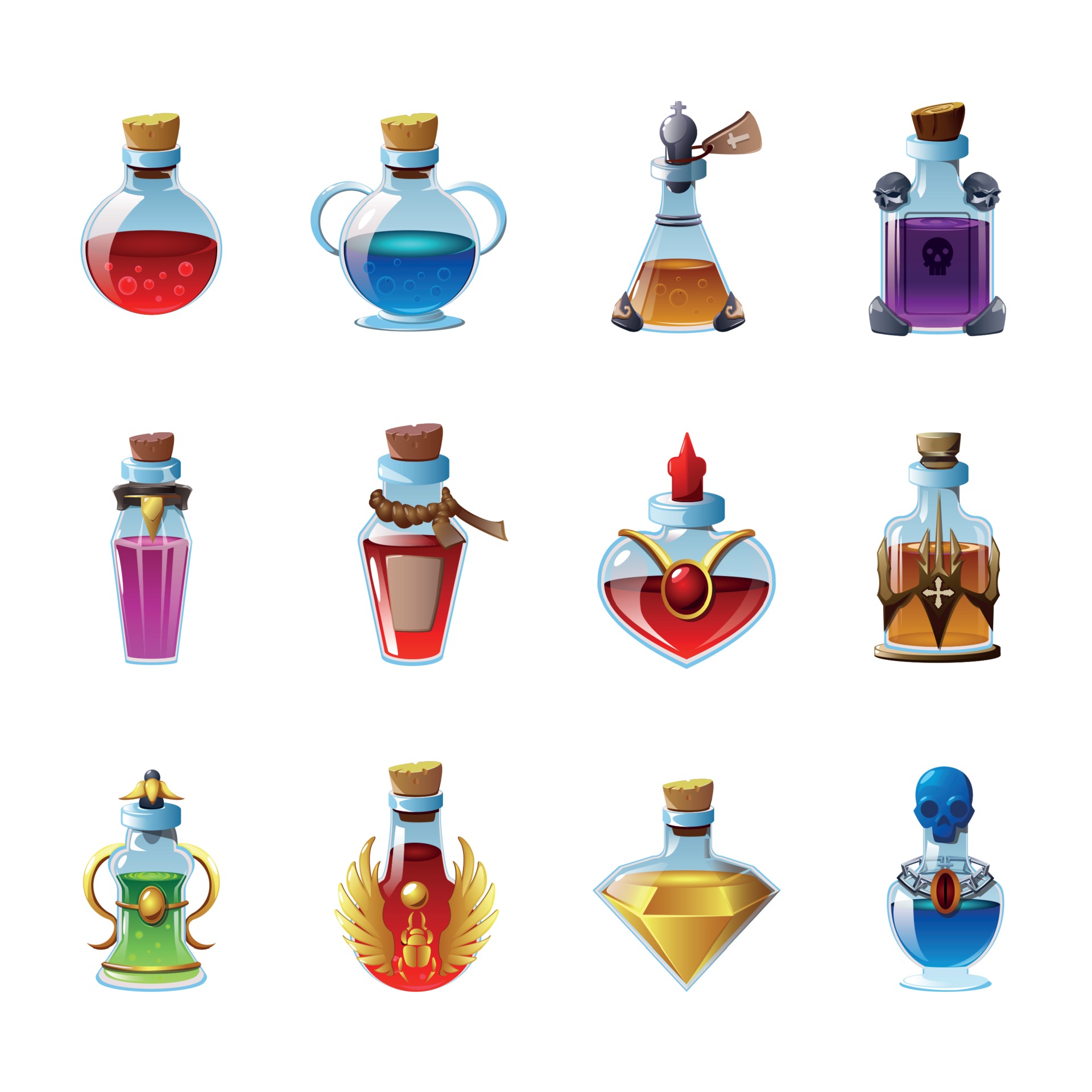 ensemble de potions d'icônes vectorielles dans des cadres de texture.  collection de pots d'élixir isolés de dessin animé. 5886903 Art vectoriel  chez Vecteezy