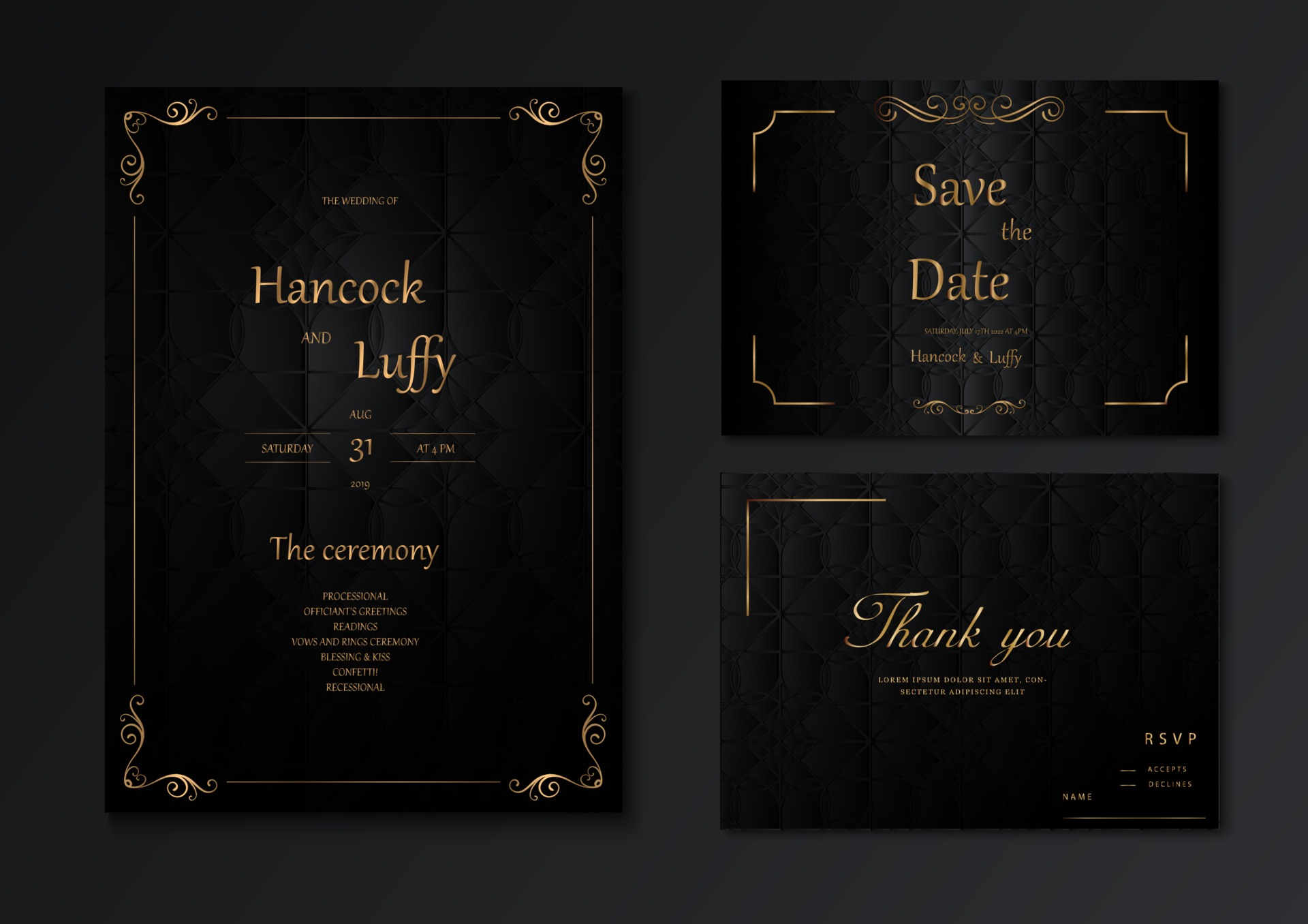 modèle de carte d'invitation de mariage design luxe avec noir et