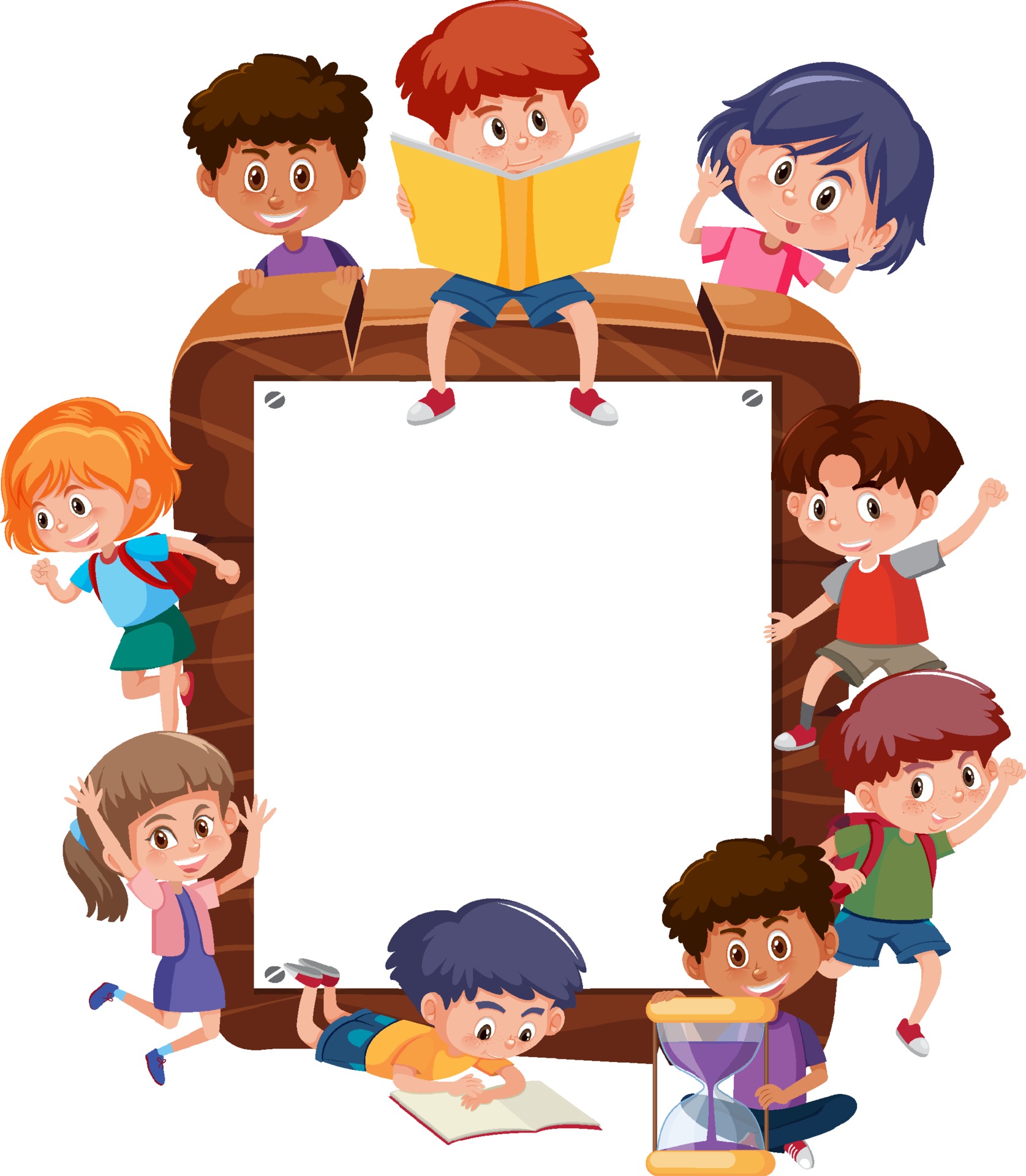 cadre en bois vide avec de nombreux enfants personnage de dessin animé  3427015 Art vectoriel chez Vecteezy