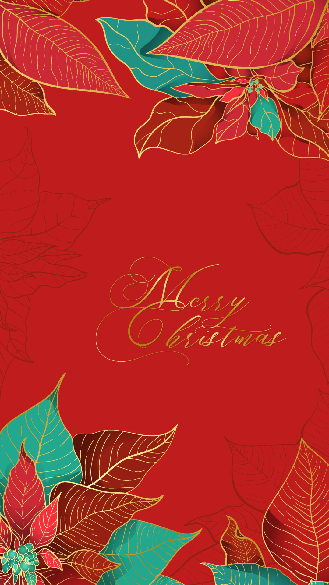 Carte de voeux avec fleurs et feuillages de fêtes vert et rouge