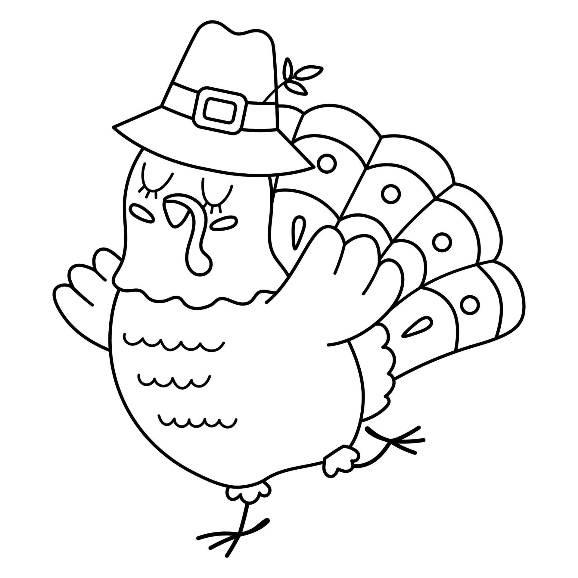 vecteur de dinde de Thanksgiving noir et blanc en chapeau de pèlerin. icône  de ligne oiseau automne. contour des vacances d'automne animal dansant avec  les yeux fermés isolé sur fond blanc. 3758200 -