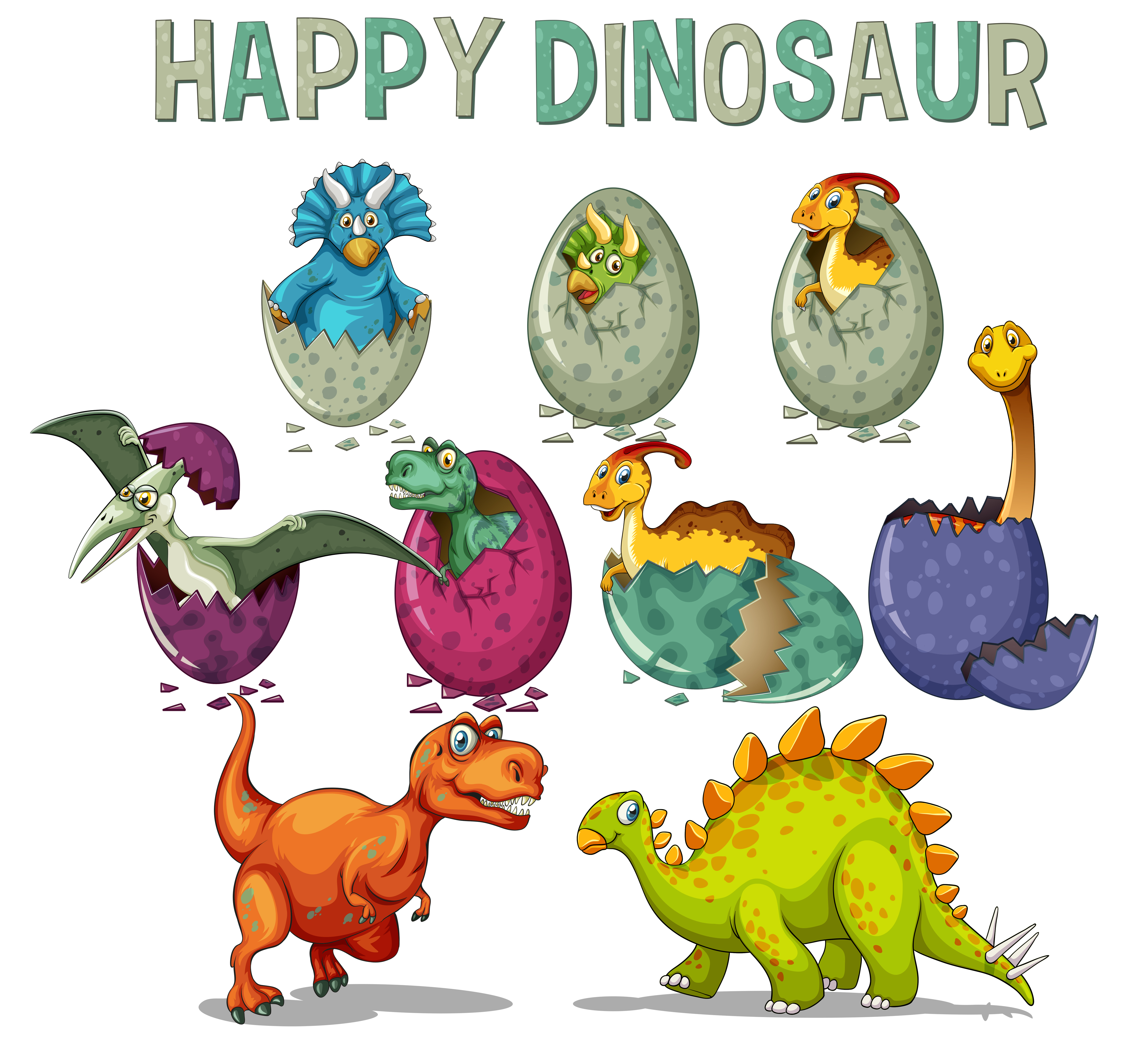 Dinosaure heureux avec dinosaures oeufs à couver 418473 Art vectoriel chez  Vecteezy