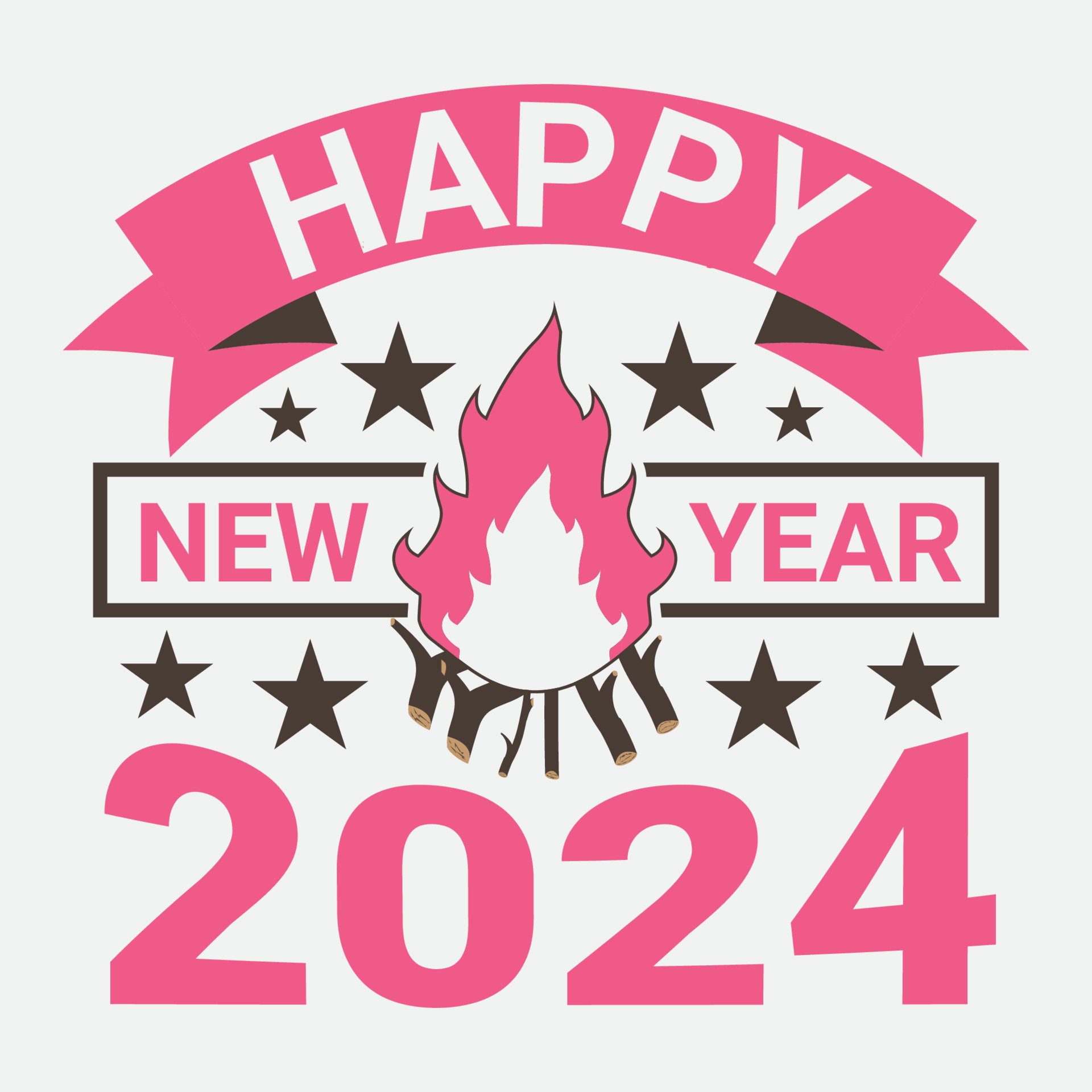 Bonne Année 2024 Ballon Et Ornements Autocollant Floral Moderne Ou  Conception De T-shirt