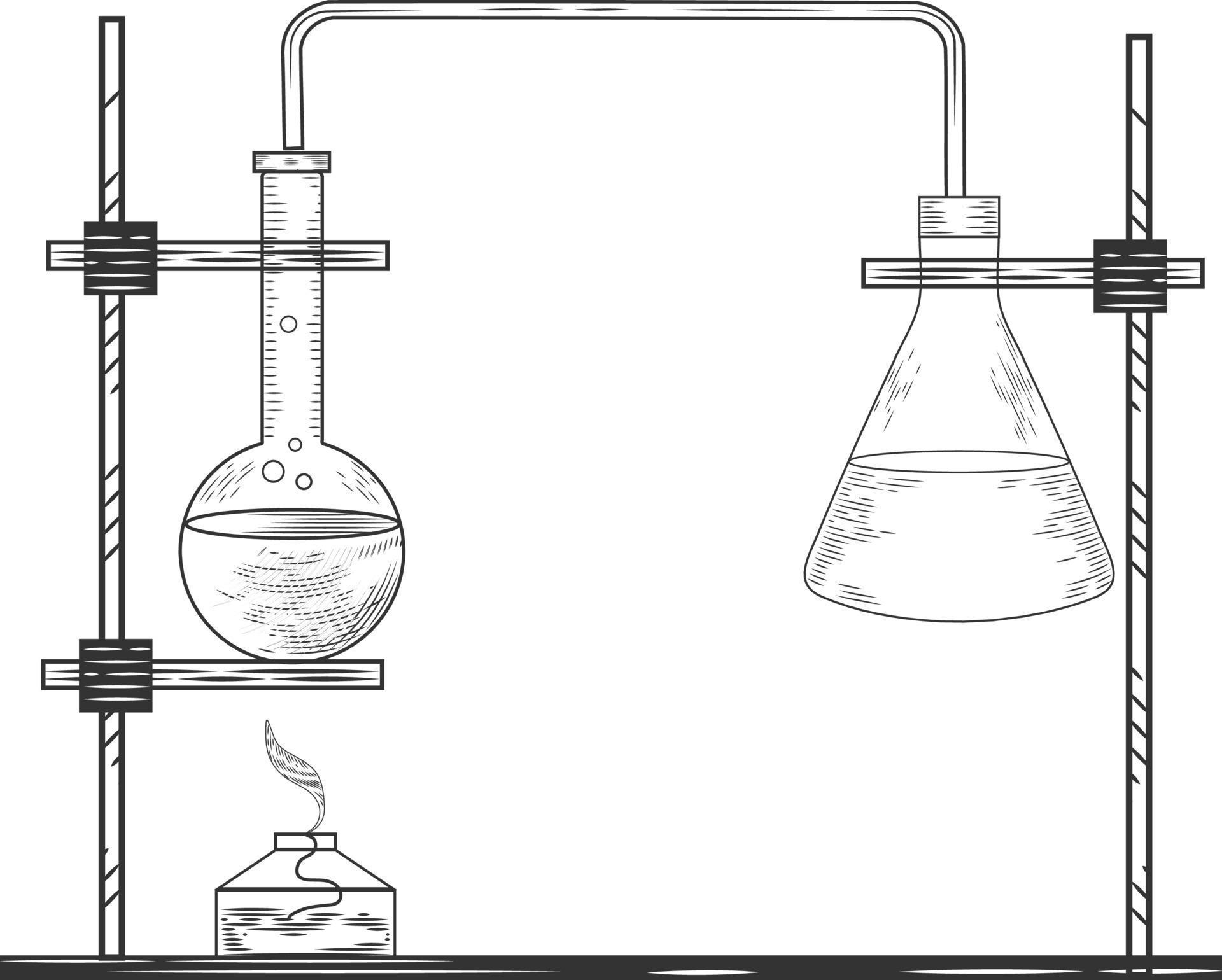 croquis d'une expérience et d'un équipement de laboratoire de