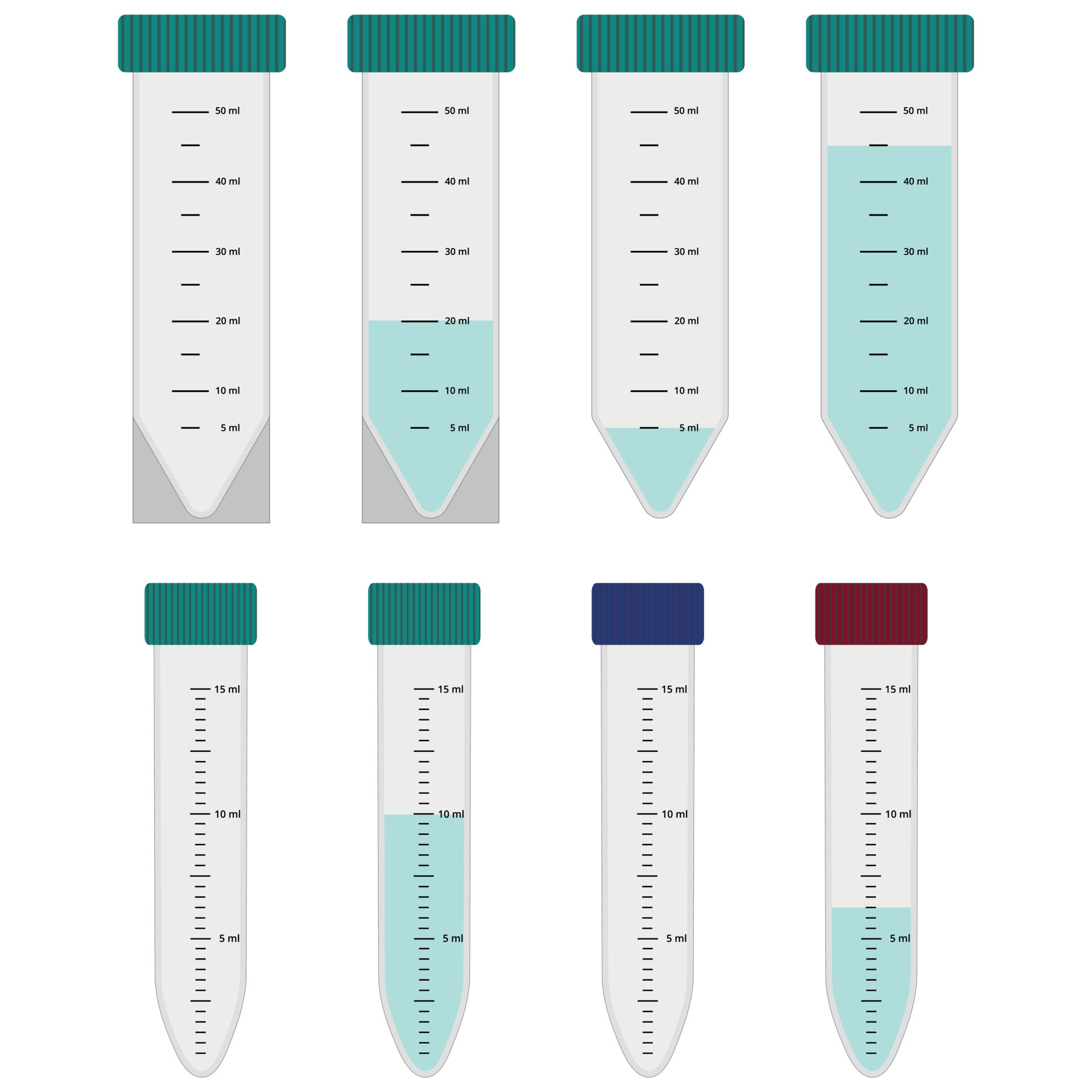 ensemble de tubes à essai coniques centrifugeuses avec graduation et bouchon  vert, bleu et rouge en vecteur 7902451 Art vectoriel chez Vecteezy