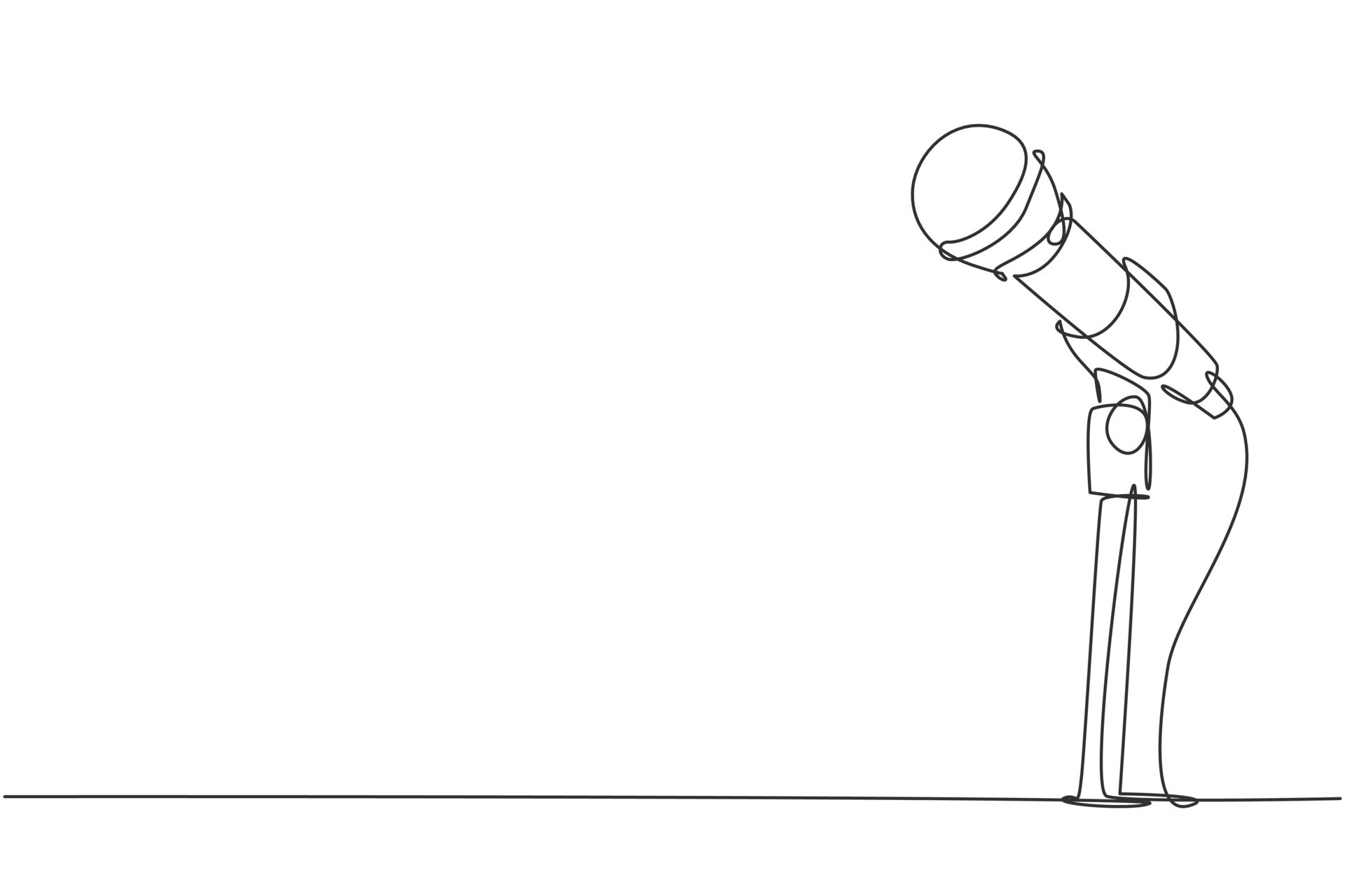 microphone à dessin d'une seule ligne sur pied. micro sur le stand d'une  émission de télévision musicale. le chanteur karaoké chante une chanson avec  un microphone debout. illustration vectorielle graphique de conception