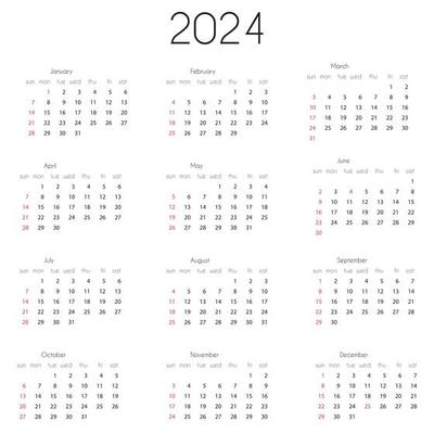 Calendrier Mensuel Pour L'année 2024. Commence Le Dimanche. Illustration de  Vecteur - Illustration du mensuel, impression: 269181162