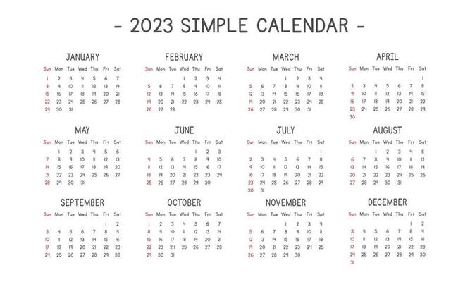 Calendrier 2023 dans différentes polices style illustration vectorielle.  calendrier mensuel classique simple pour 2023 en police