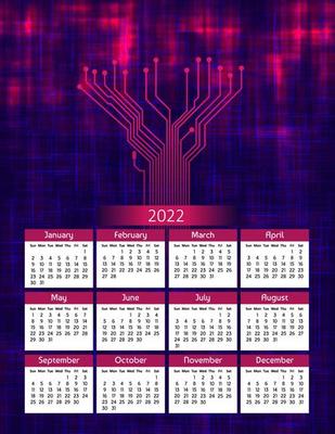 calendrier annuel futuriste vertical 2022, la semaine commence le dimanche. grand  calendrier mural annuel illustration polygonale moderne colorée en orange.  format de papier lettre a4 us. 17780380 Art vectoriel chez Vecteezy