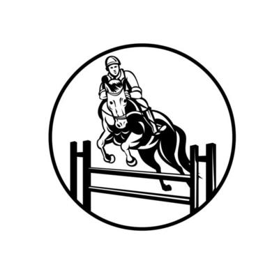 le cheval sauts plus de un obstacle. à cheval équitation. sauter. dessin  animé style. 23455544 Art vectoriel chez Vecteezy