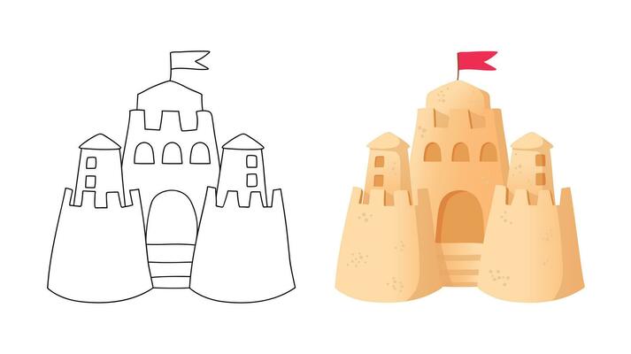 château de sable dessin animé style vecteur illustration sur blanc