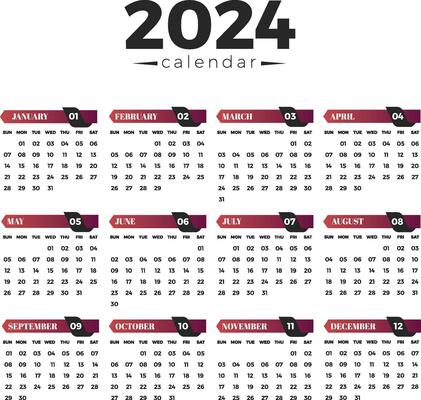 Modèle de calendrier 2024, vecteur modifiable 14525504 Art vectoriel chez  Vecteezy