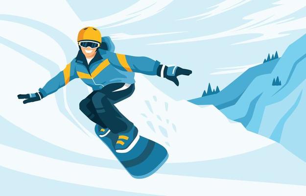 Snowboard Enfant Vecteur Actif Snowboard Hiver Sport Snowboarder Heureux  Amusement Neige Saison Jeune Snowboard Enfant Caractère Gens Ligne Noire  Illustration