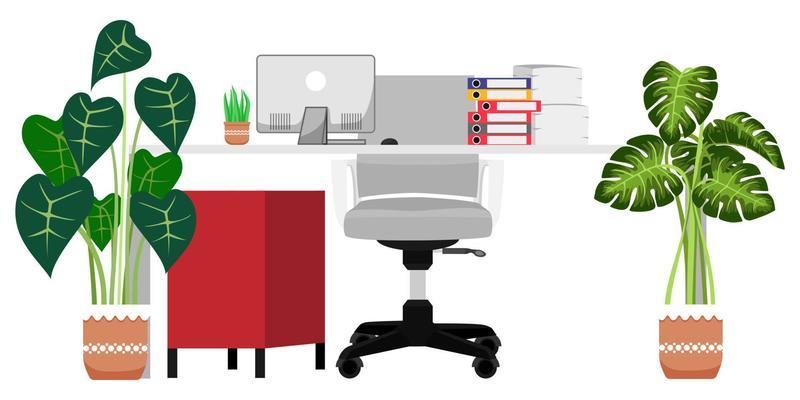 bureau indépendant à domicile moderne avec chaise de table moderne et avec  ordinateur portable pc plante d'intérieur 4238549 Art vectoriel chez  Vecteezy