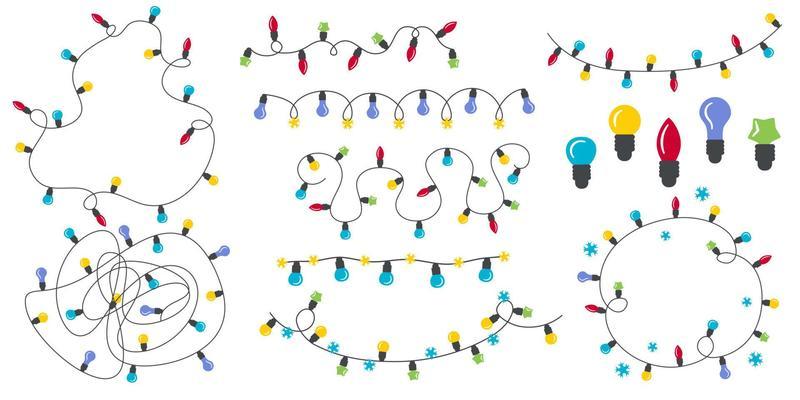 Jeu De Dessin Animé De Guirlande Lumineuse De Noël Isolé Sur Fond Blanc.