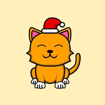 Chat Heureux Se Cachant Avec Des Bois De Cerf De Noël Dans Le Chapeau Du  Père Noël PNG , Illustration Dans Un Style Plat, Chat De Noël, Dessin Animé  De Chat Image