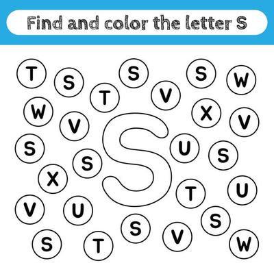 trouver et colorier toutes les lettres s. jeux d'alphabet pour les enfants.  2171023 Art vectoriel chez Vecteezy