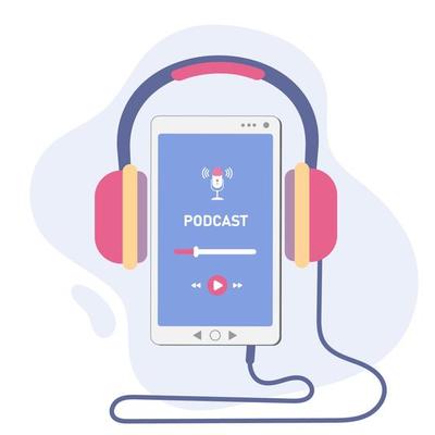 Bannière De Podcast En Ligne Ou Emblème Avec Casque Sur Téléphone