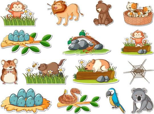 ensemble d'autocollants de dessin animé d'animaux sauvages 7540030 Art  vectoriel chez Vecteezy