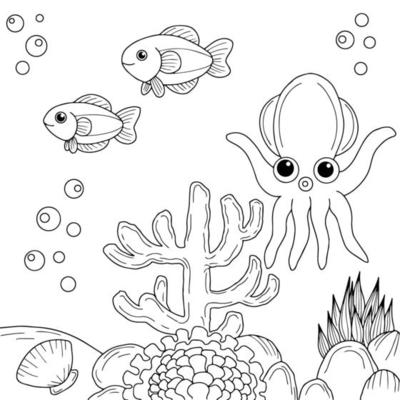 page de coloriage de vecteur de conception pour enfant poisson sous l'eau  9364640 Art vectoriel chez Vecteezy