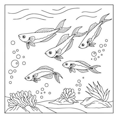 page de coloriage de vecteur de conception pour enfant poisson sous l'eau  9364640 Art vectoriel chez Vecteezy