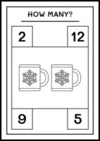 combien de tasse de noël, jeu pour enfants. illustration vectorielle, feuille de calcul imprimable vecteur