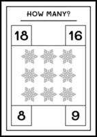 combien de flocon de neige, jeu pour les enfants. illustration vectorielle, feuille de calcul imprimable vecteur