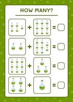 combien de bouteille de potion, jeu pour enfants. illustration vectorielle, feuille de calcul imprimable vecteur