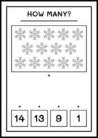 combien de flocon de neige, jeu pour les enfants. illustration vectorielle, feuille de calcul imprimable vecteur