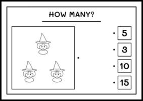 combien de sorcière, jeu pour enfants. illustration vectorielle, feuille de calcul imprimable vecteur