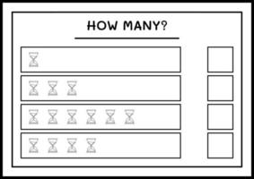 combien de sablier, jeu pour enfants. illustration vectorielle, feuille de calcul imprimable vecteur